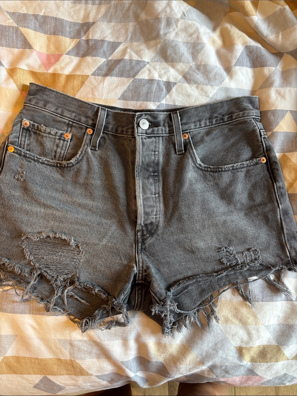 Levi's 501 demin Shorts- faded black distressed style